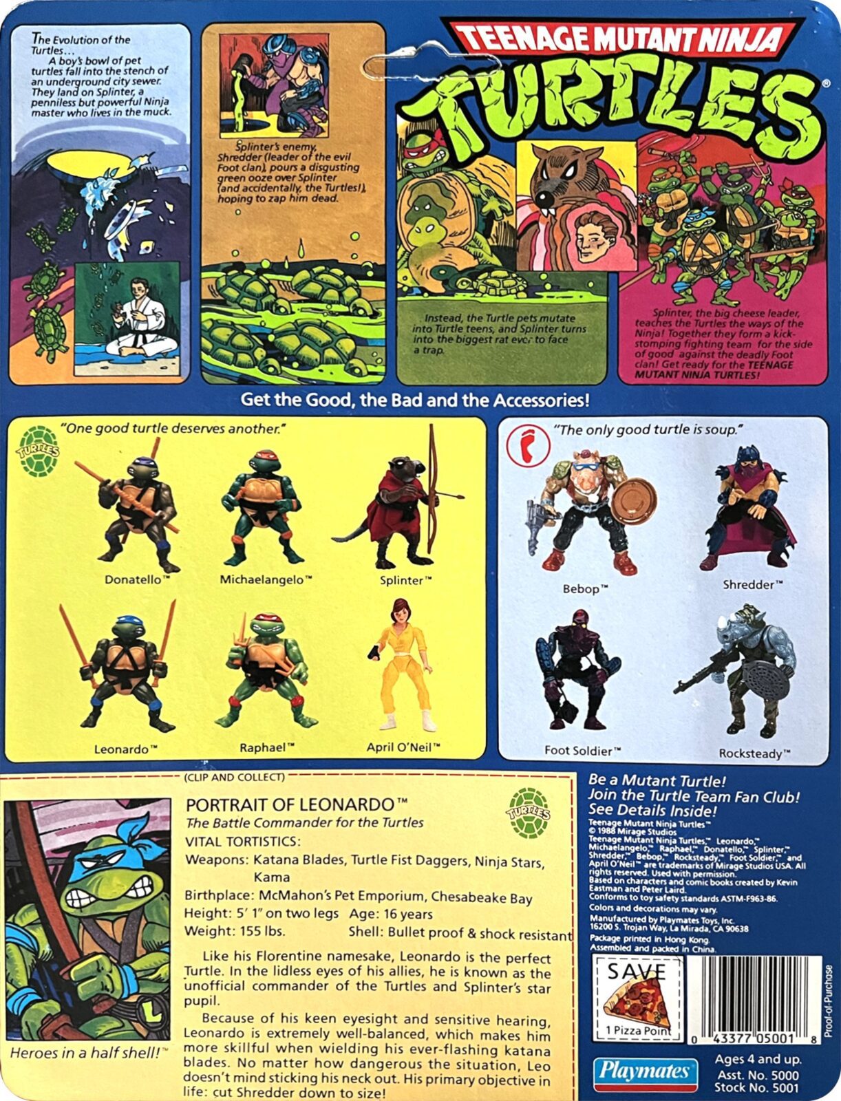 Playmates} Teenage Mutant Ninja Turtles (1988-1992) – Leonardo (Fan Club package – no flyer) | TMNT: A Collection
